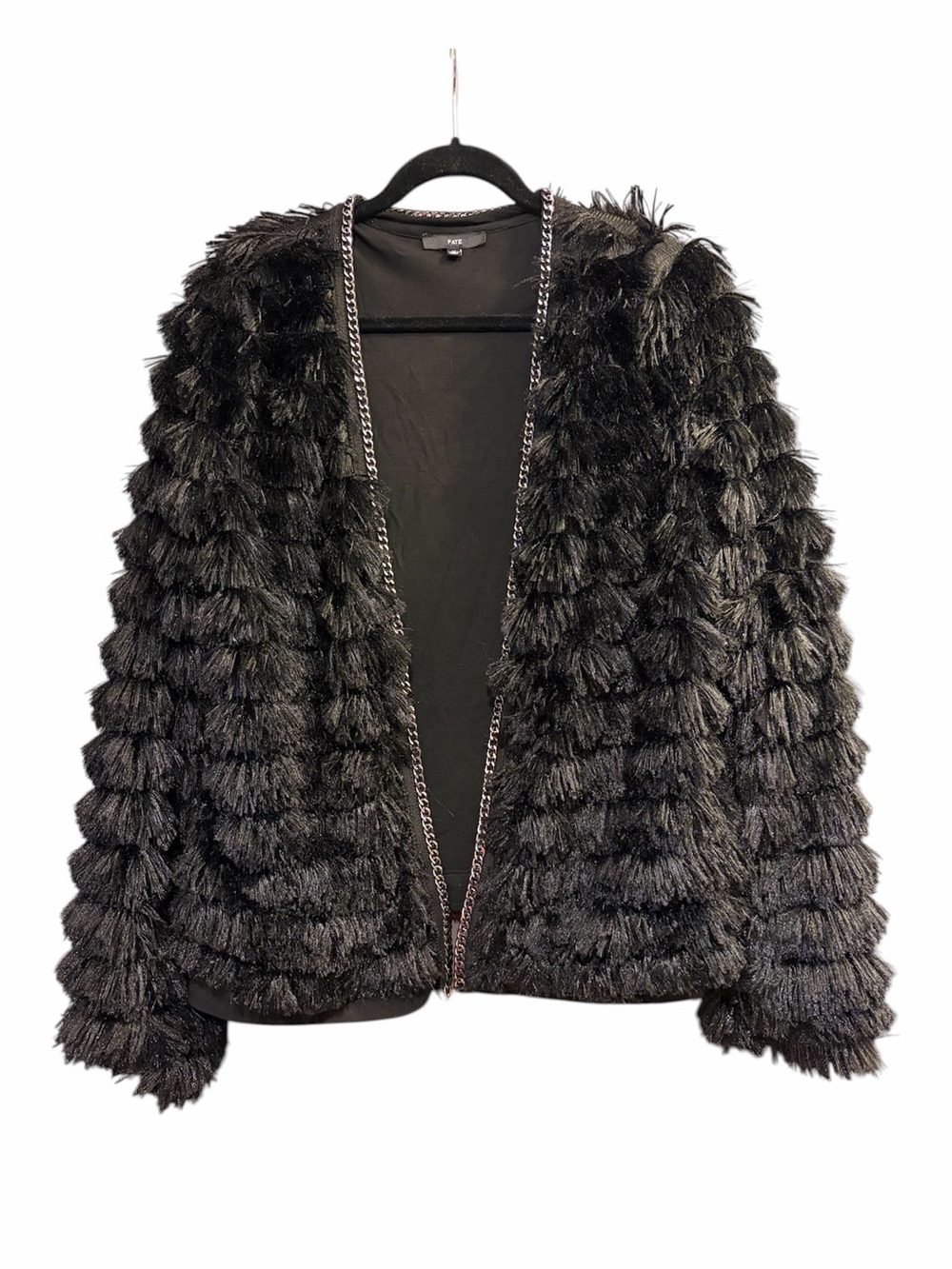 Fate Black Shaggy Fringe Jacket Size M